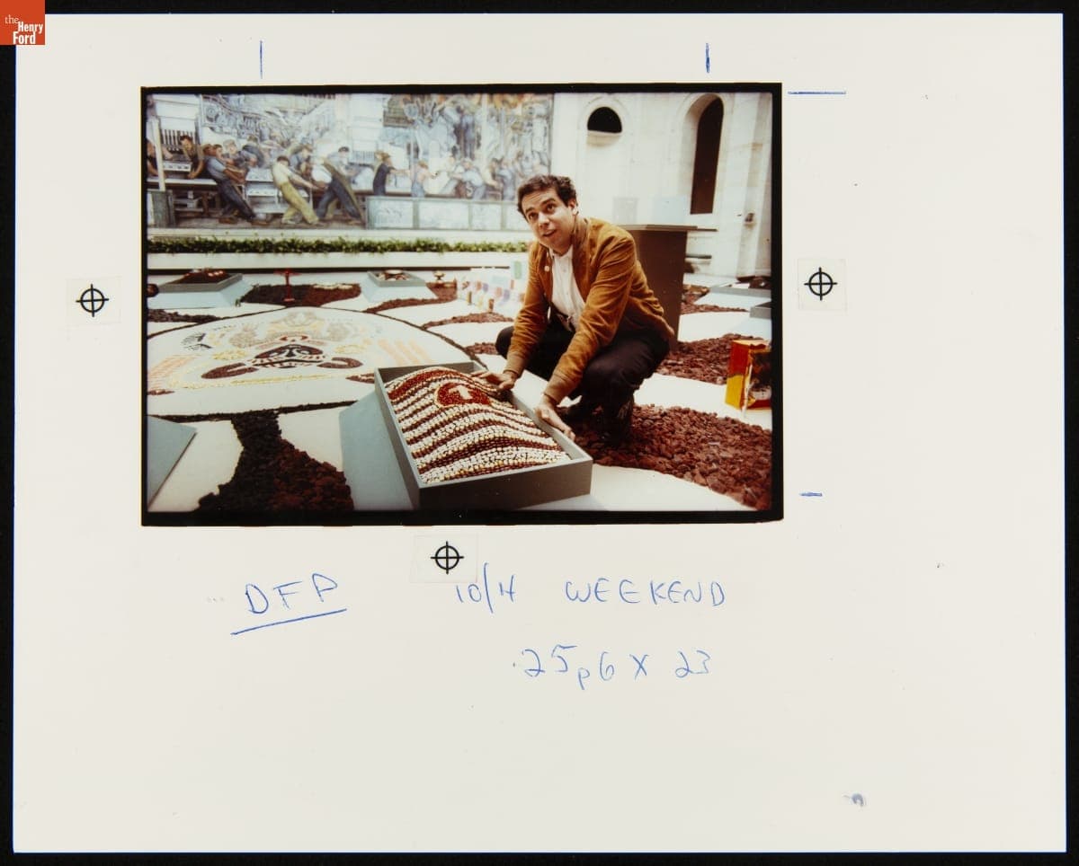 Juan Coronel Rivera, Grandson of Diego Rivera, Works on His "Day of the Dead" Exhibit in the Detroit Institute of Arts, 1991
