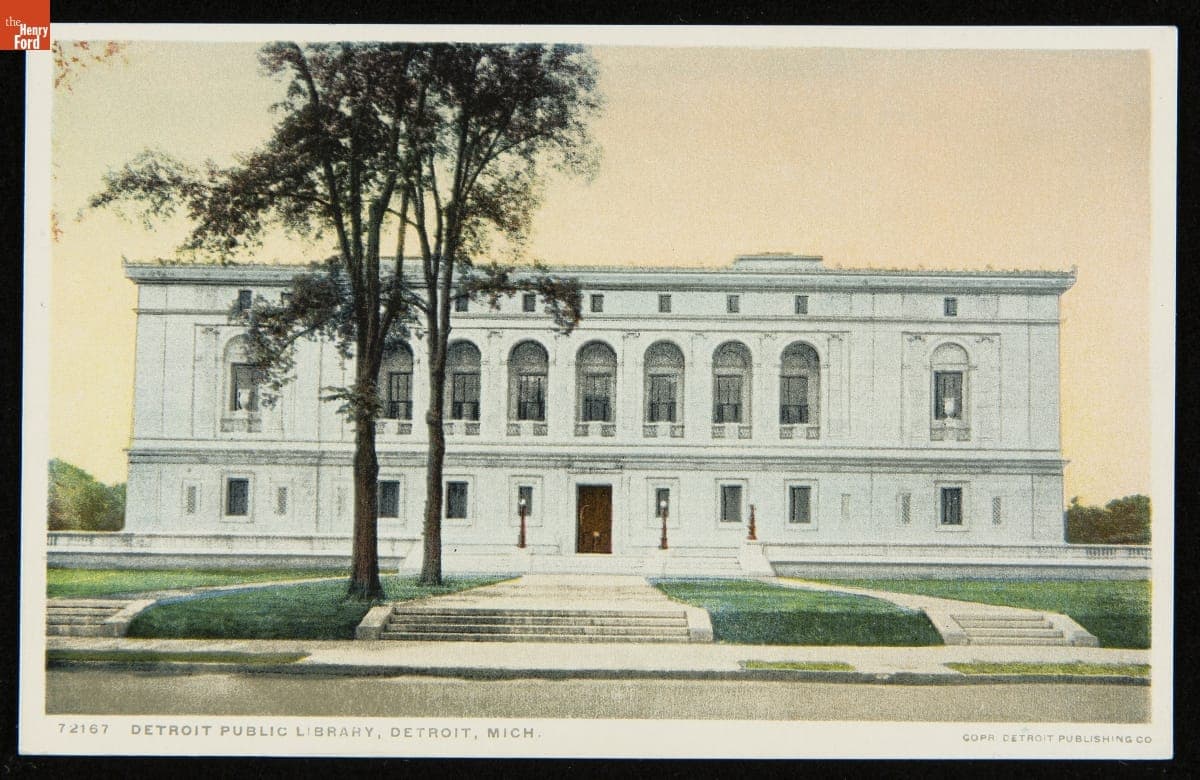 Postcard, "Detroit Public Library, Detroit, Mich.," circa 1920