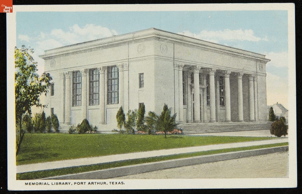 Postcard, "Memorial Library, Port Arthur, Texas," circa 1925