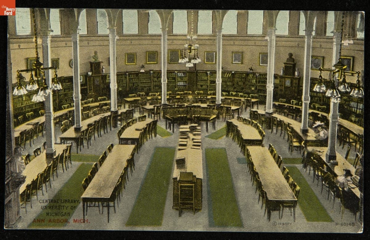 Postcard, "Central Library, Univeristy of Michigan, Ann Arbor, Mich.," 1914