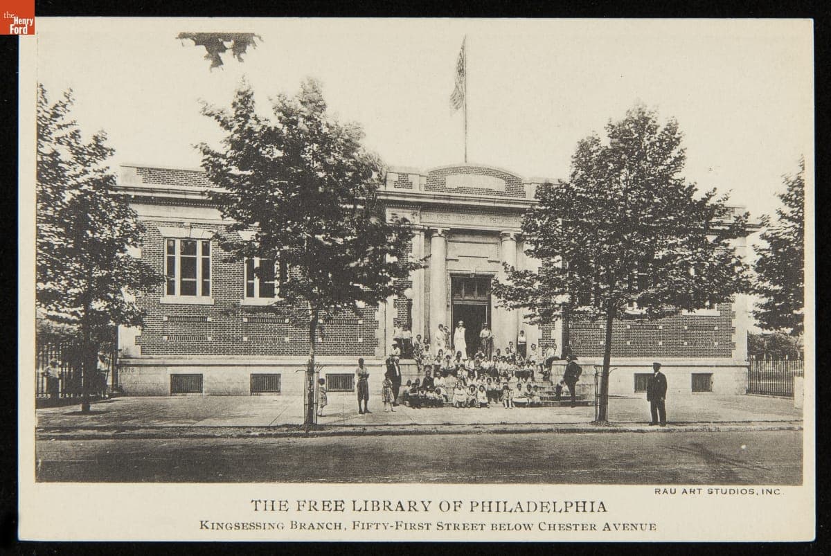 Postcard, "The Free Library of Philadelphia, Kingsessing Branch, Fifty-First Street Below Chester Avenue," circa 1918