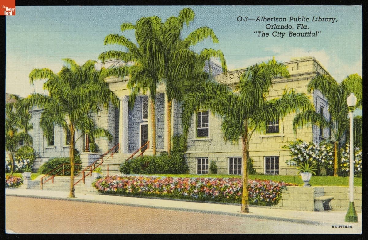 Postcard, "Albertson Public Library, Orlando, Fla., 'The City Beautiful'," 1938