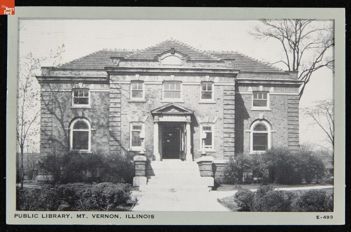 Postcard, "Public Library, Mt. Vernon, Illinois," circa 1946