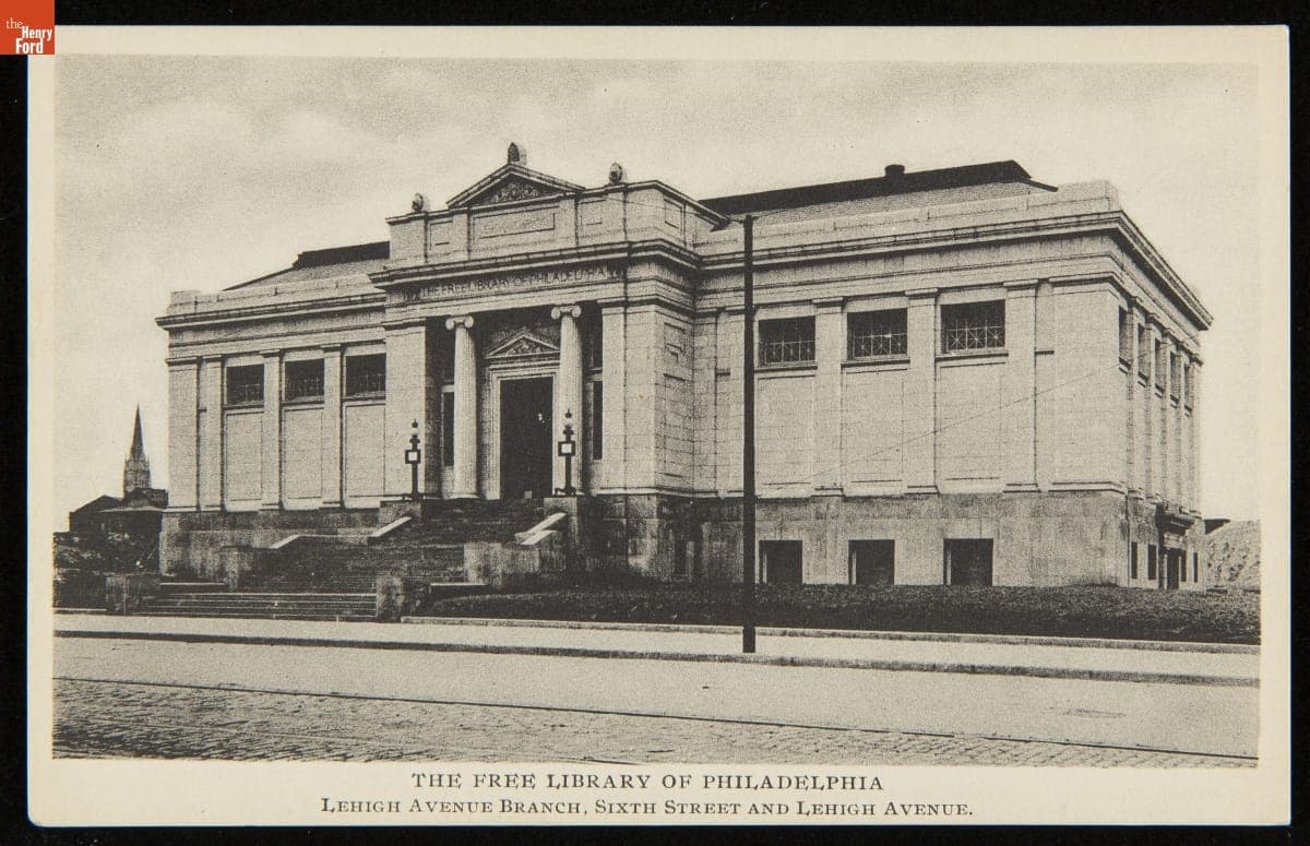 Postcard, "The Free Library of Philadelphia, Lehigh Avenue Branch, Sixth Street and Lehigh Avenue," circa 1915