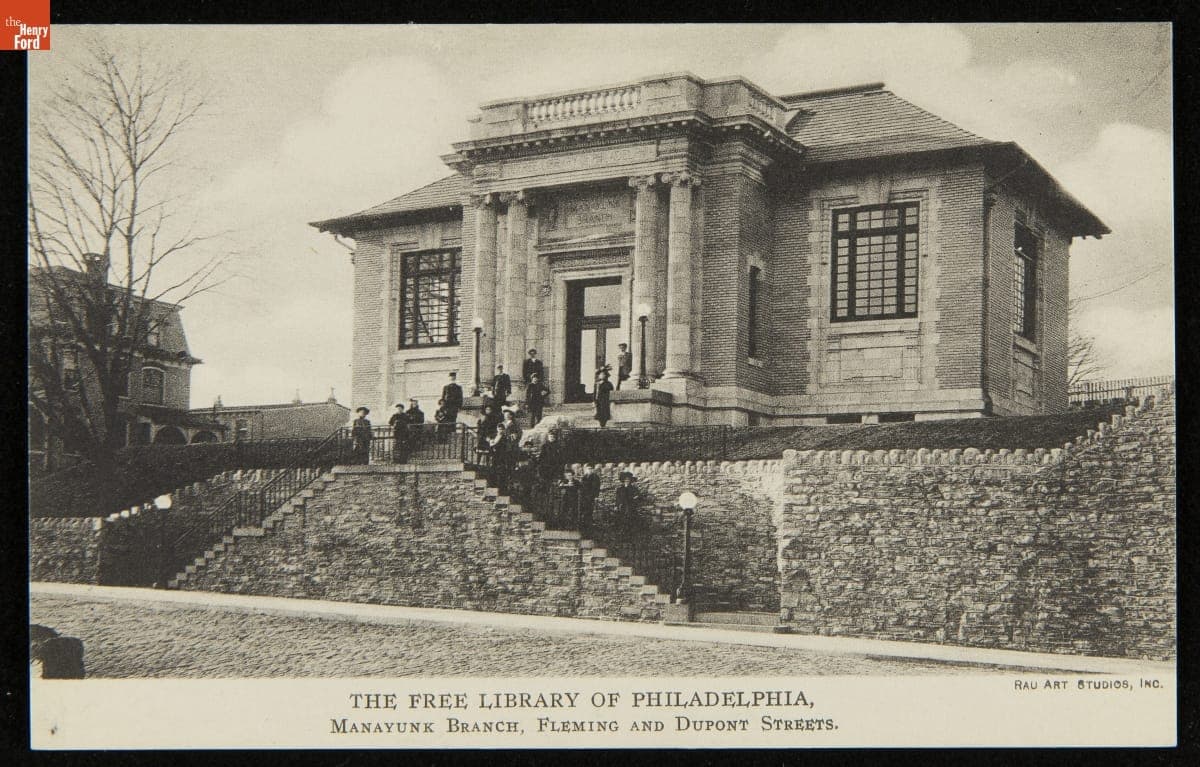 Postcard, "The Free Library of Philadelphia, Manayunk Branch, Fleming and Dupont Streets," circa 1915