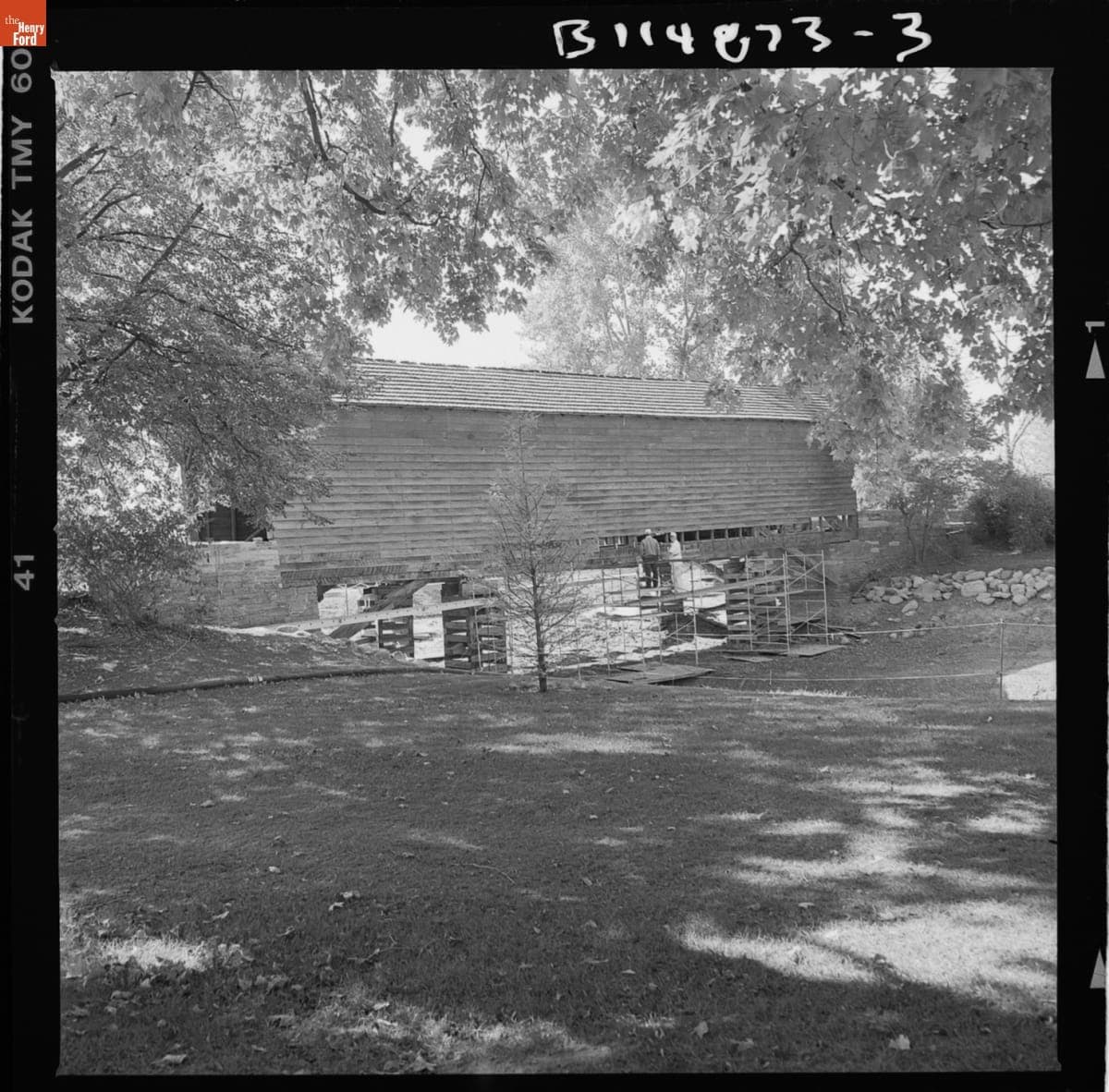 Restoration Work on the Ackley Covered Bridge in Greenfield Village, October 2000