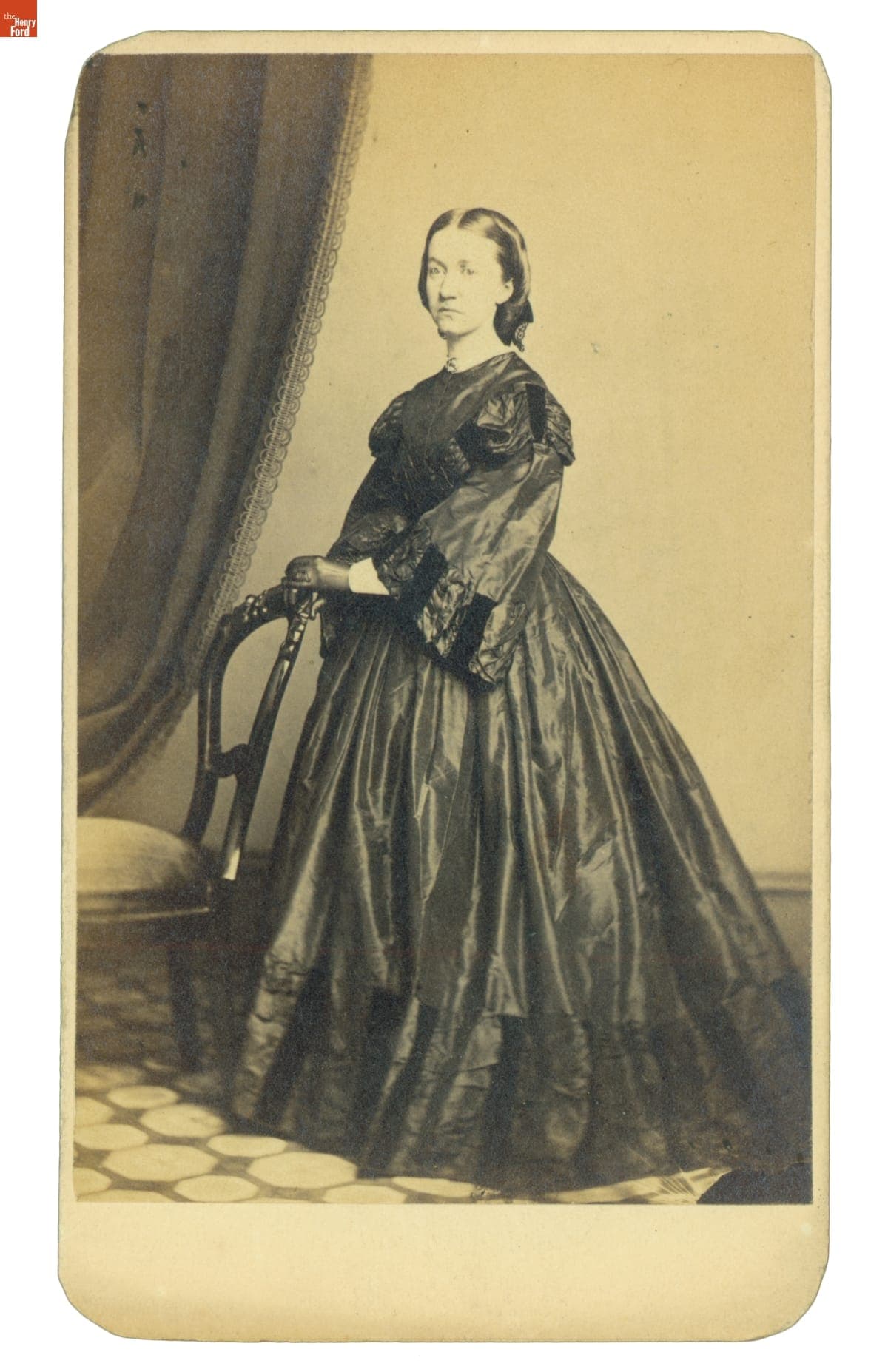Woman Wearing a Gown with Pagoda Sleeves, 1860-1865