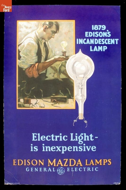 Advertising Poster for Edison Mazda Lamps, "Electric Light is Inexpensive," circa 1925