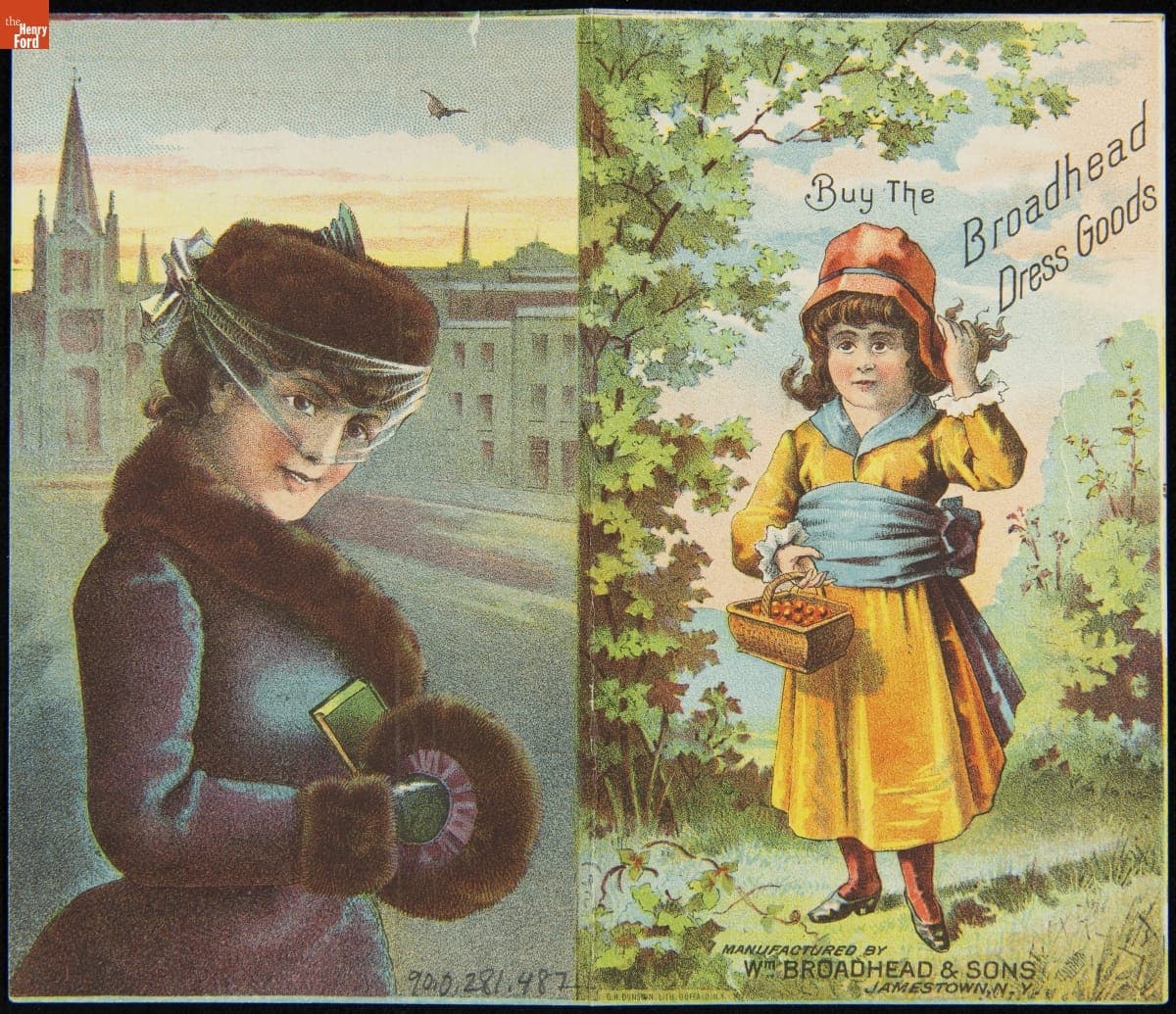Trade Card for Dress Goods, Broadhead Worsted Mills, 1880-1900
