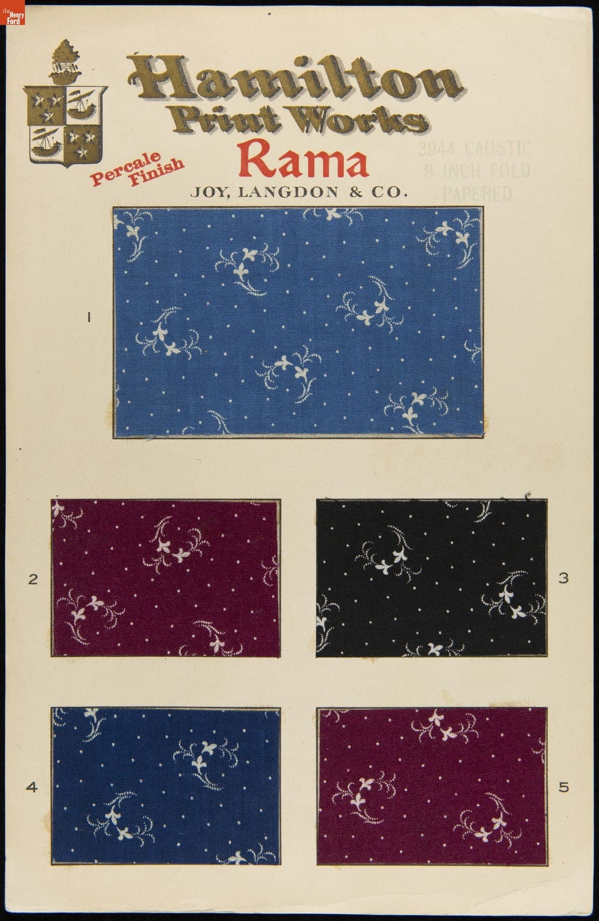Hamilton Print Works Sample Card, "Rama," 1828-1922