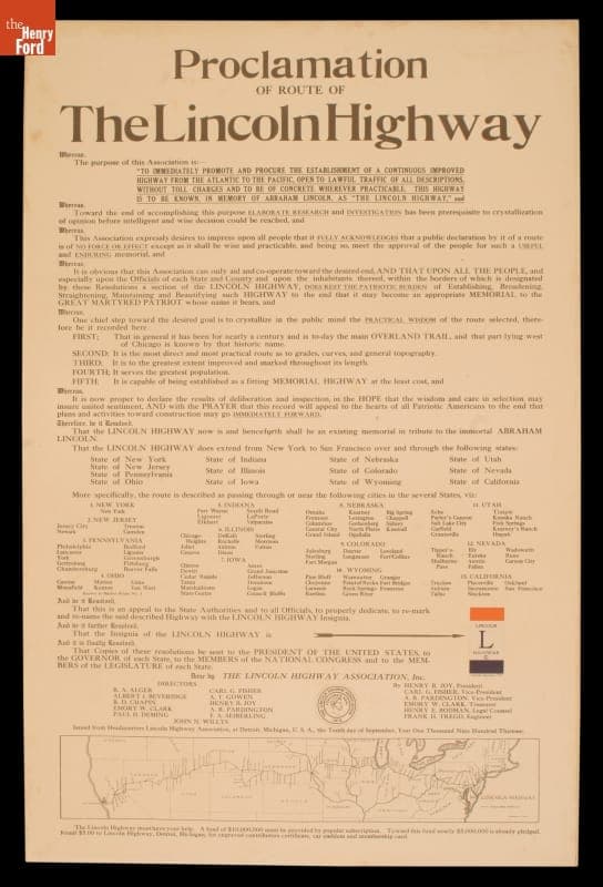Poster, "Proclamation of the Route of the Lincoln Highway," 1913