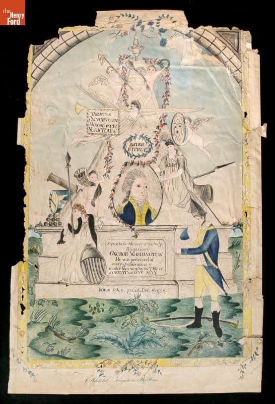 Watercolor Painting, Memorial for George Washington, by Mehetabel Wingate,1800-1810