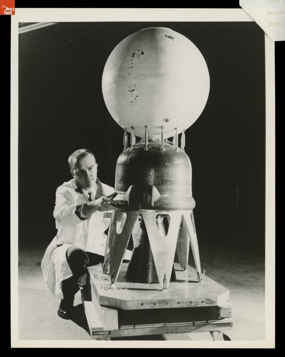 Lunar Capsule and Retrorocket for NASA Ranger 3 Spacecraft Being Assembled, April 1960