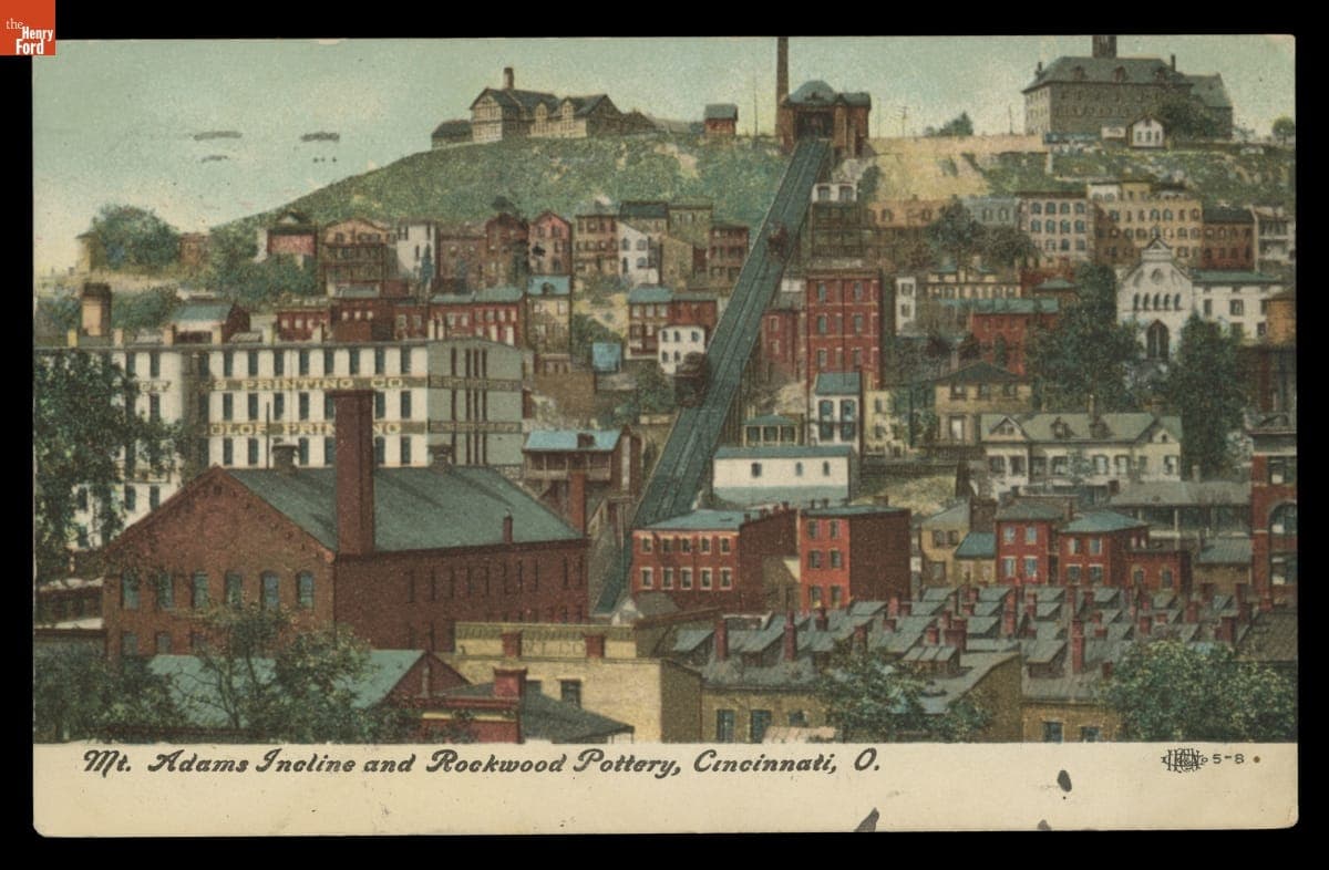 Postcard, "Mt. Adams Incline and Rockwood Pottery, Cincinnati, O.," circa 1907