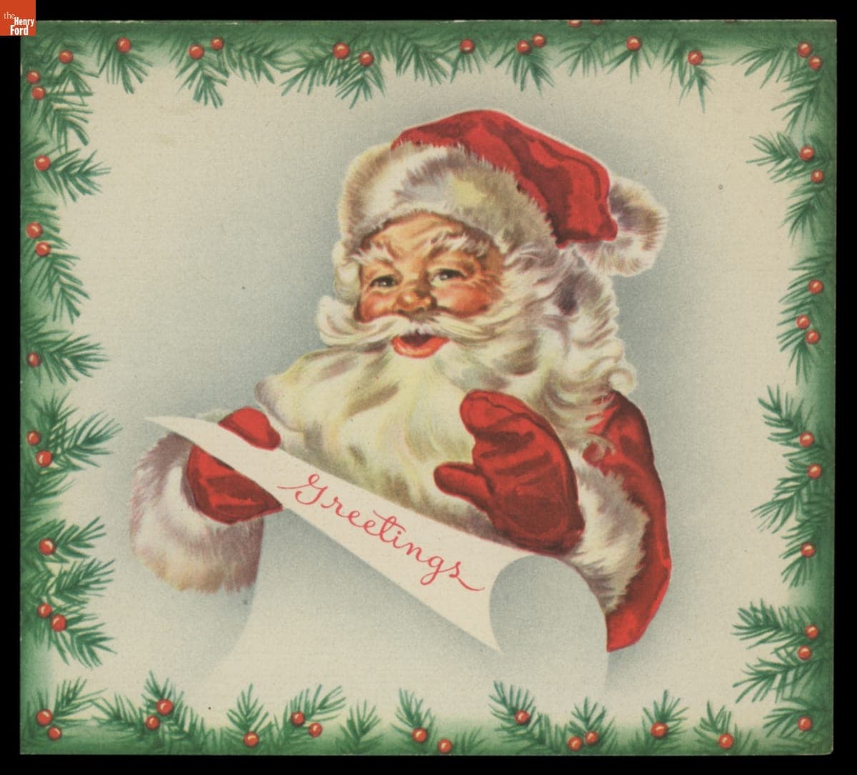 Christmas Card, Santa Claus, "Greetings," 1945-1955