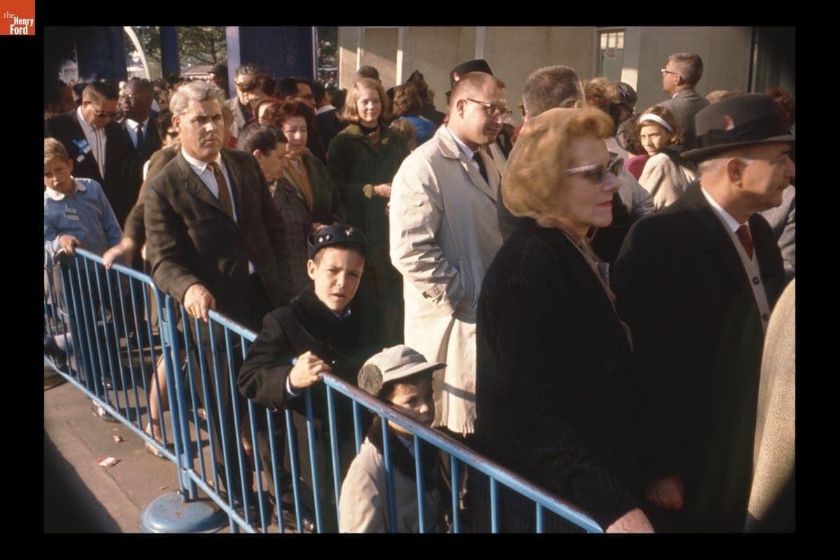Queue for the Ford Wonder Rotunda and "Magic Skyway" Ride at the New York World's Fair, 1964-1965