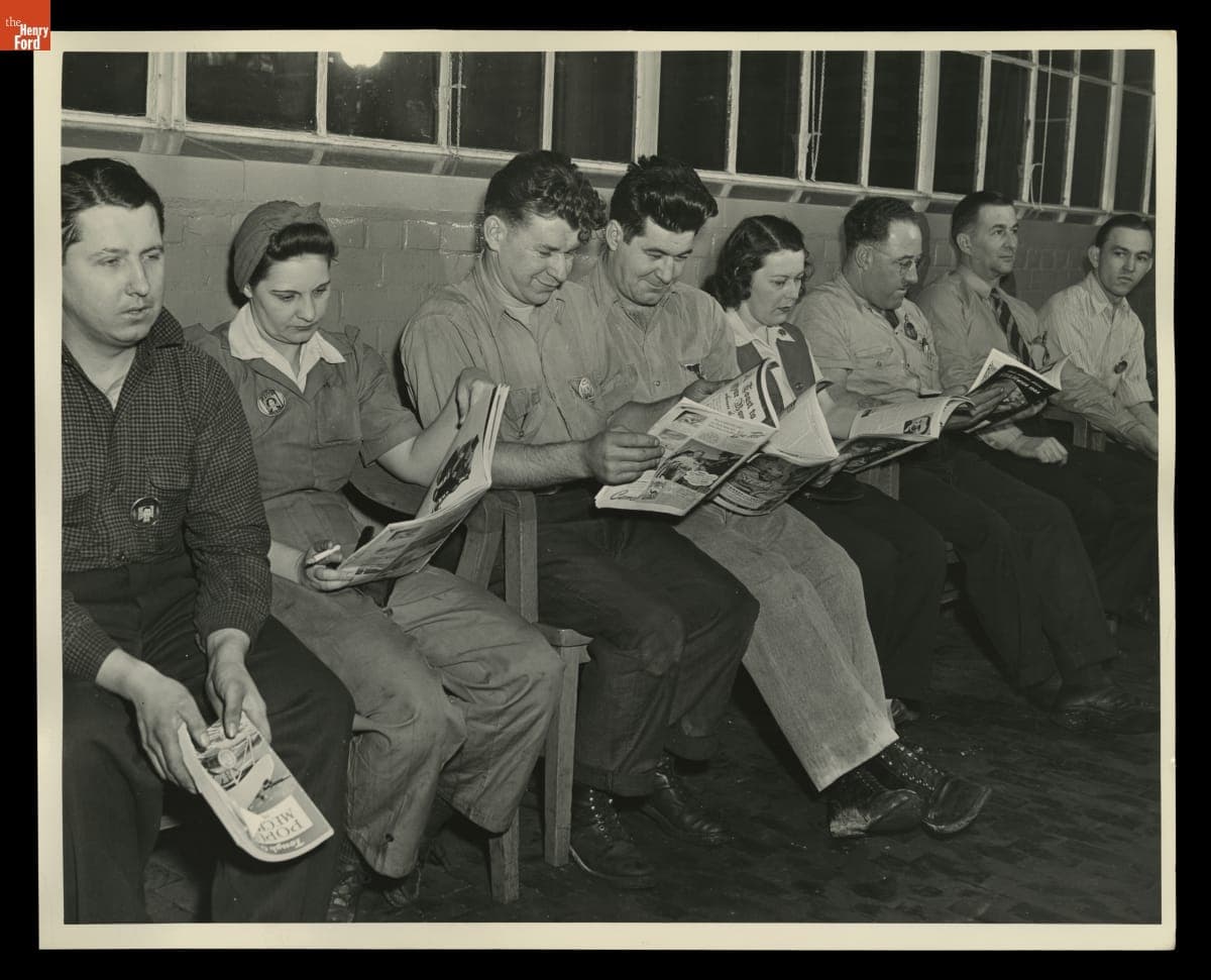 Ford Motor Company Employees Waiting in Line at a Wartime Blood Drive, February 1943