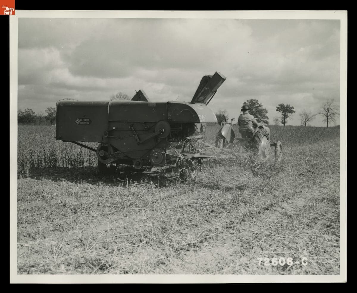 Ford-Ferguson Model 9N Tractor Pulling a Combine, Macon, Michigan, November 1939