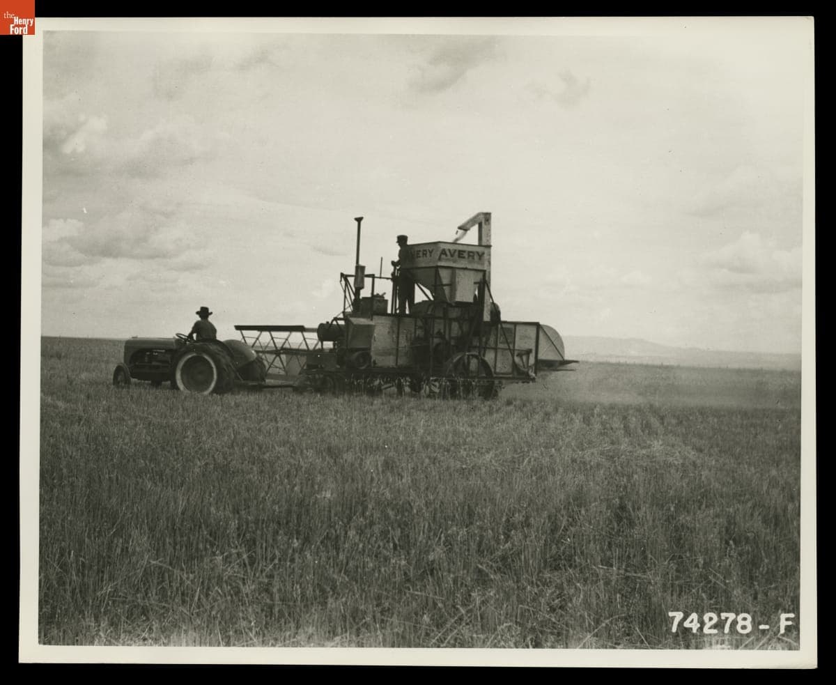 Ford Ferguson Tractor Pulling an Avery Combine, September 1940