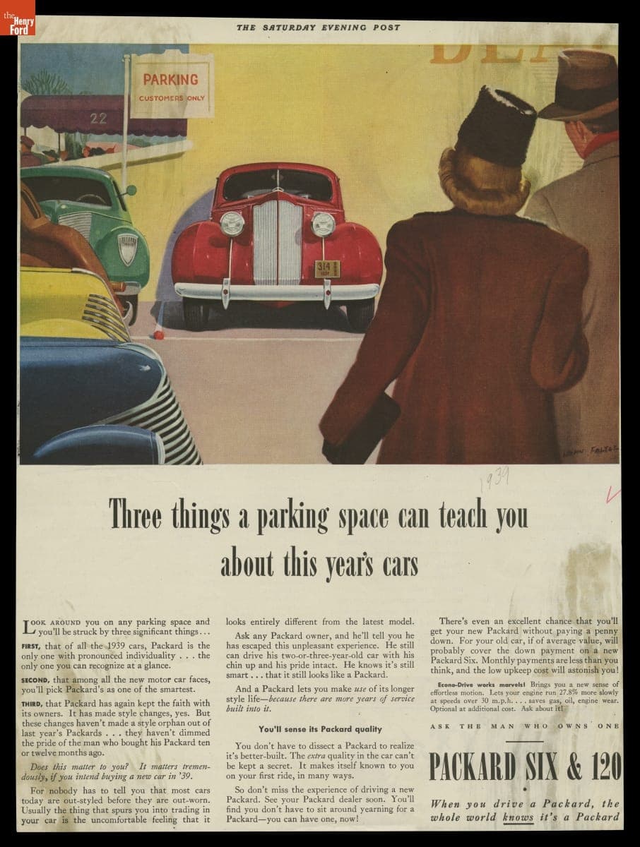 Packard Advertisement, "Three Things a Parking Space Can Teach You About This Year's Cars," February 1939