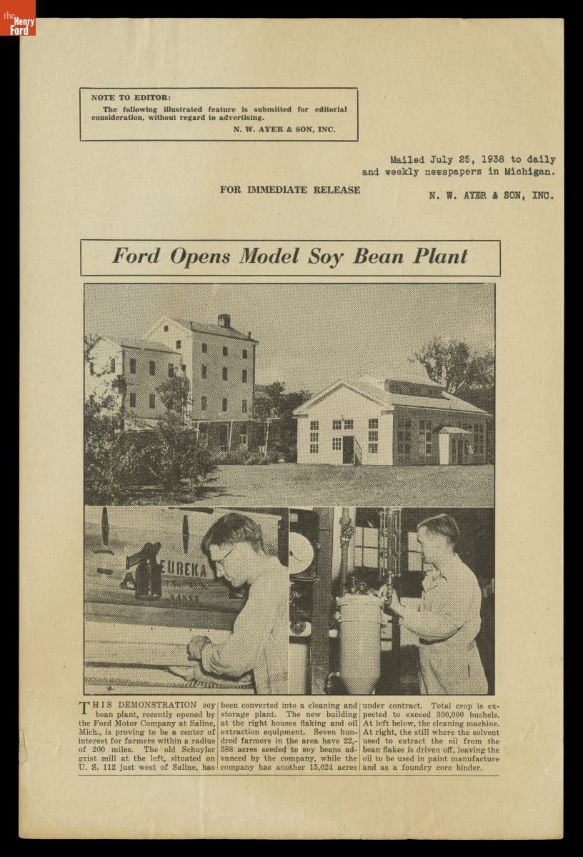 Ford Opens Model Soy Bean Plant, July 1938