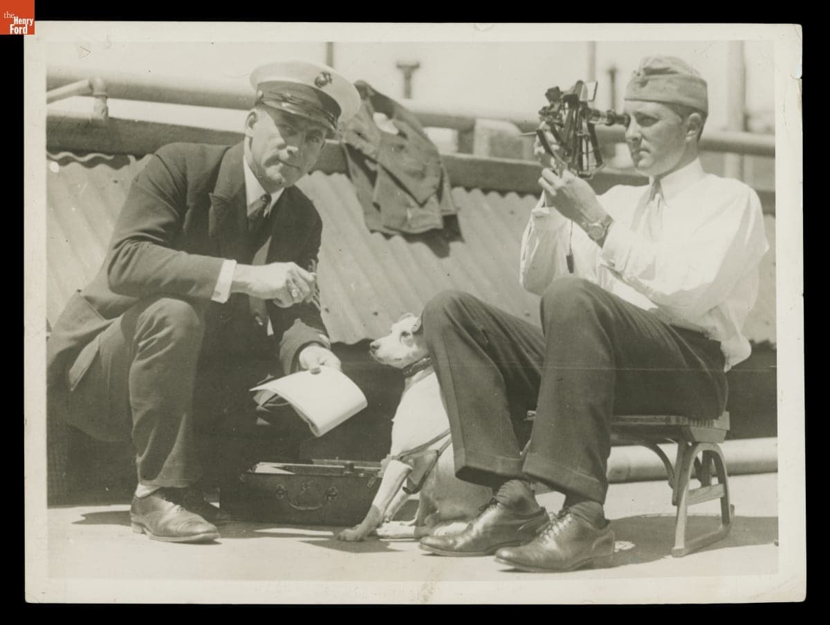Richard E. Byrd Holding a Sextant aboard the "Eleanor Bolling" in New Zealand before Traveling to Antarctica, 1928