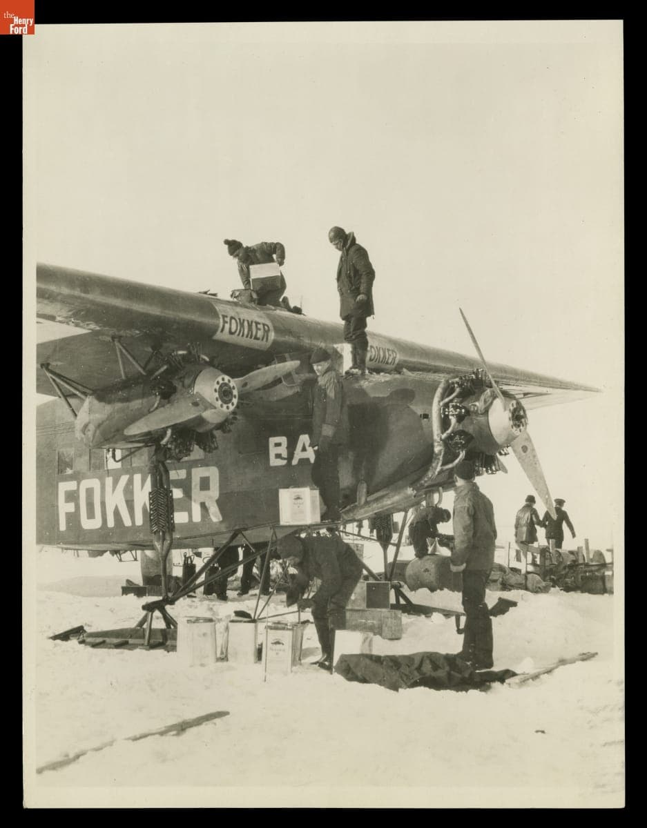 Crew Member Adding Fuel to the "Josephine Ford," the Fokker Airplane Flown on the Byrd Arctic Expedition, 1926