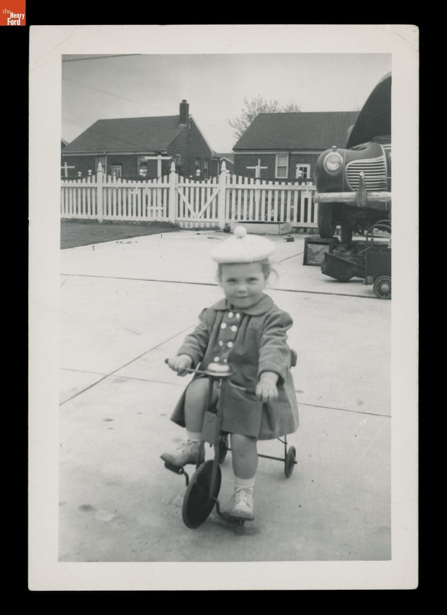Andrea Makar on Her Tricycle at the Makar Family Home on Stahelin Street, Detroit, Michigan, May 1947