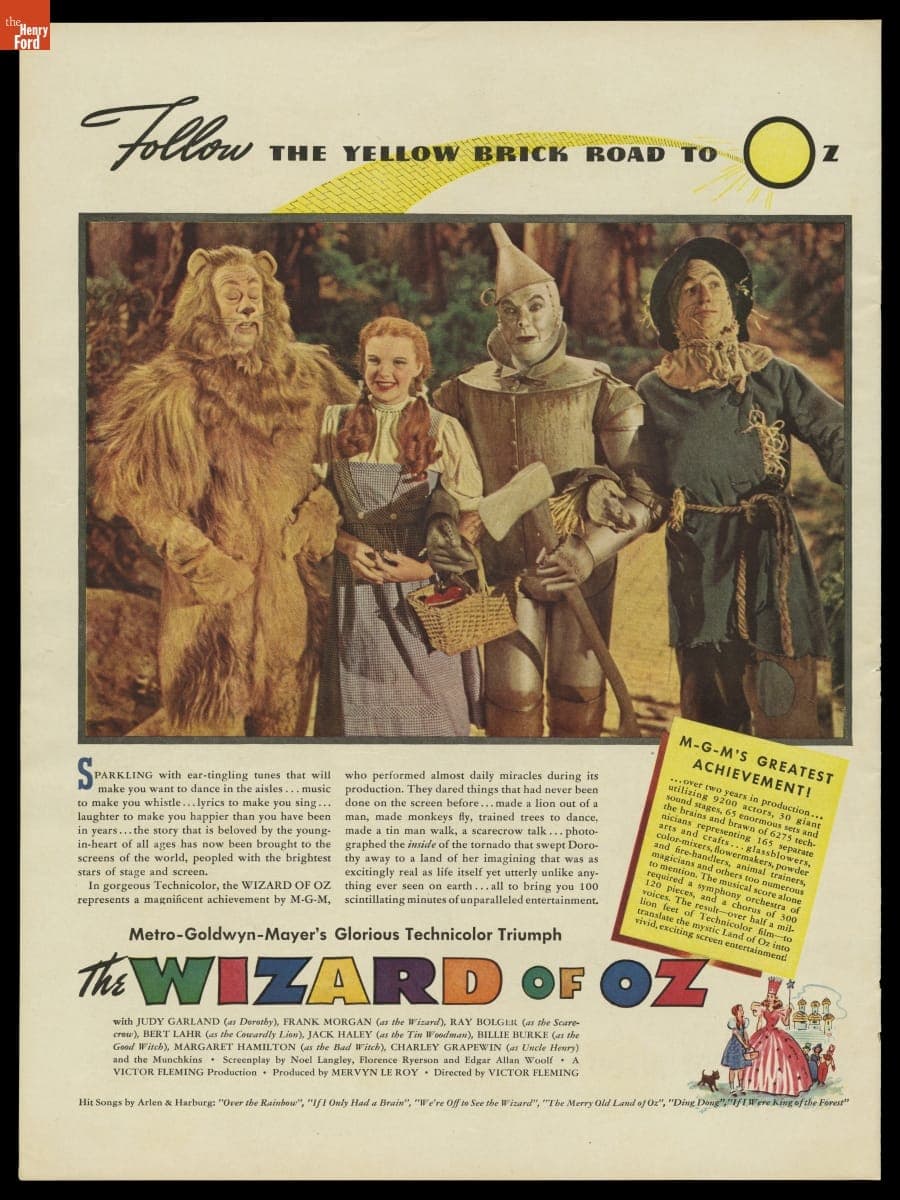 Advertisement for The Wizard of Oz, "Follow the Yellow Brick Road to Oz," August 1939
