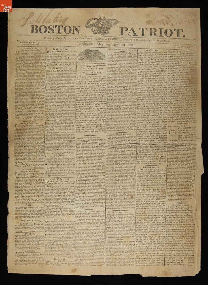 Boston Patriot, Volume 9, No. 12, April 21, 1813