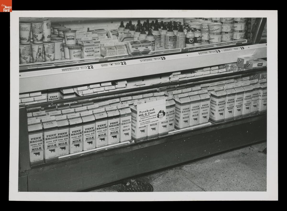 Grocery Store Dairy Case Stocked with Pennbrook Milk Company Products, circa 1950