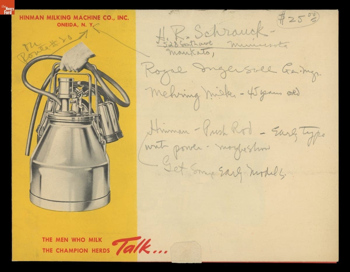 Hinman Milking Machine Co., Inc. Brochure, "The Men Who Milk the Champion Herds Talk...," circa 1948