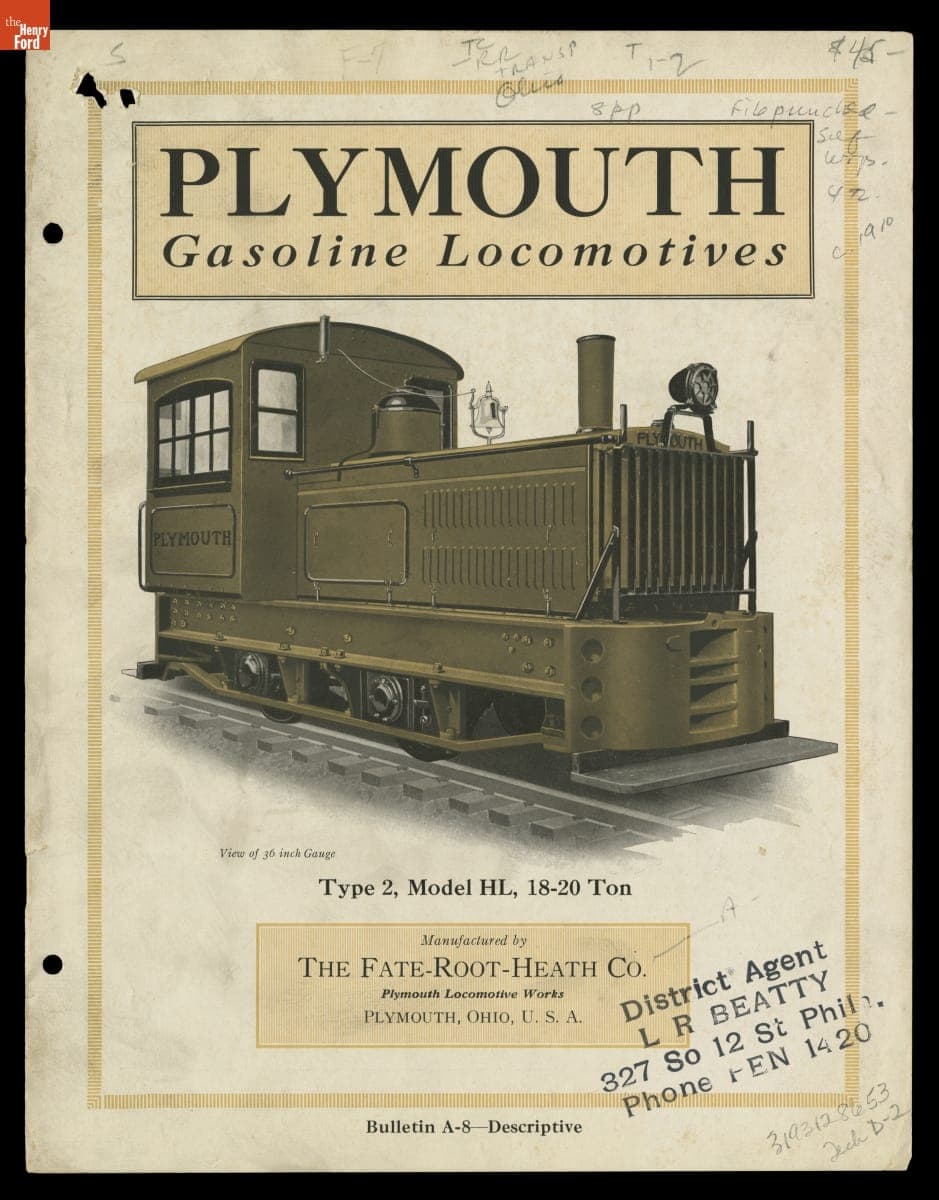 Plymouth Gasoline Locomotives, Type 2, Model HL, 18-20 Ton, circa 1910