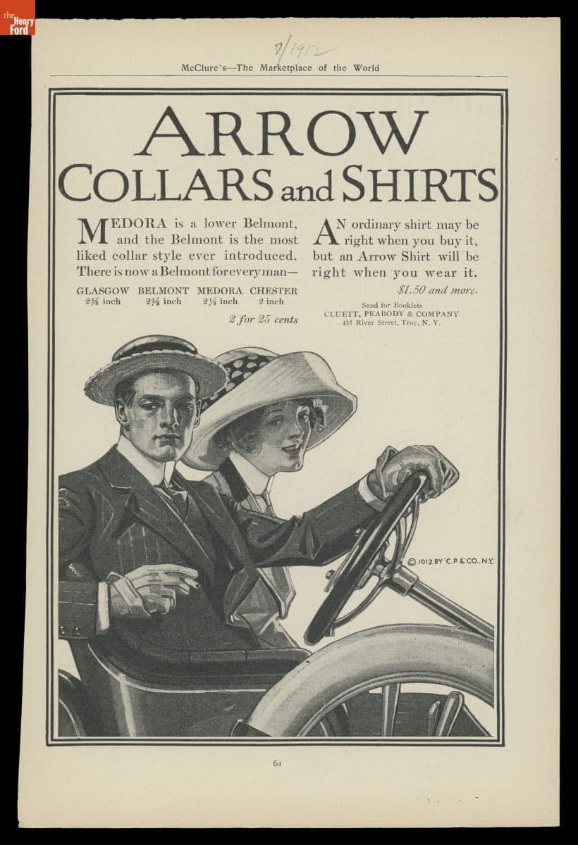 "Arrow Collars and Shirts," Advertisement from Collier's Magazine, 1912