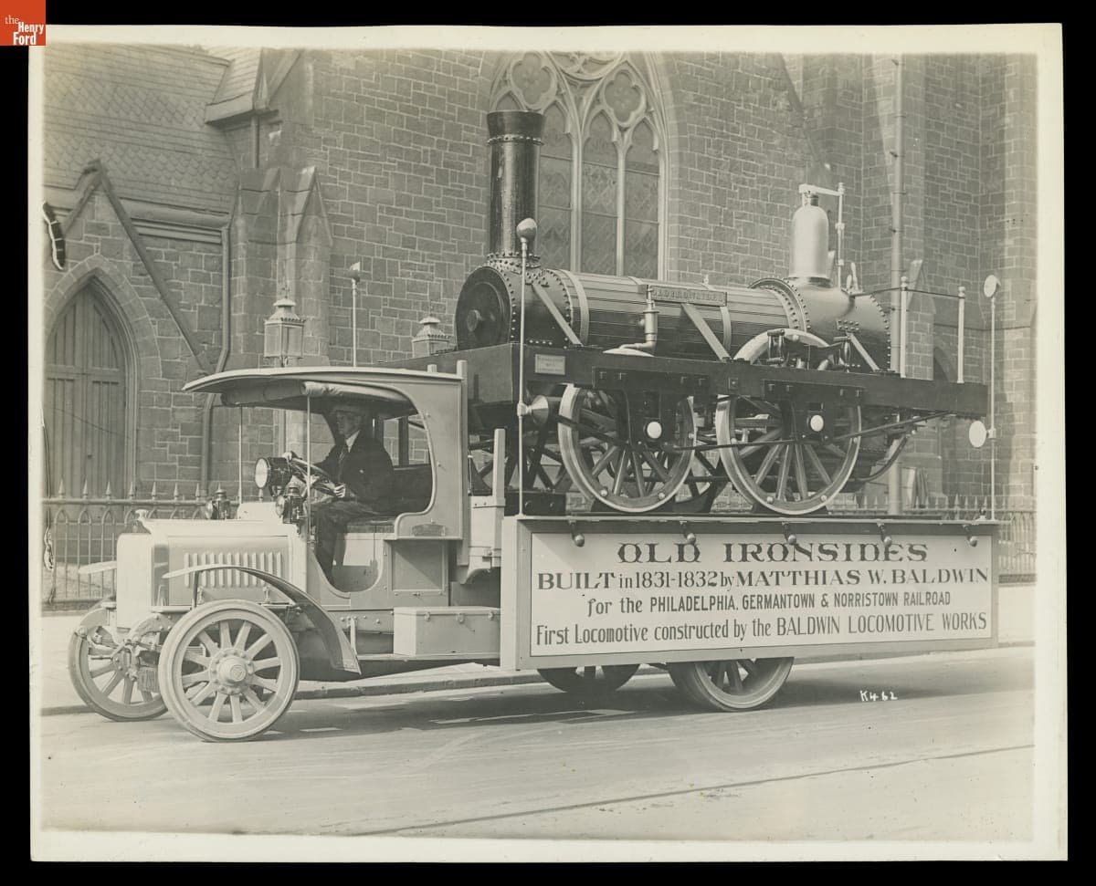 Saurer Truck Carrying Baldwin Steam Locomotive "Old Ironsides," 1916