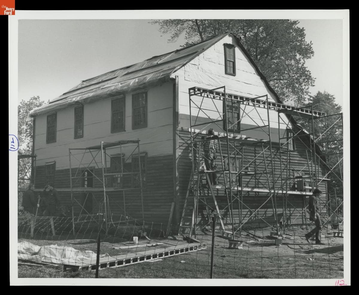 Constructing Daggett Farmhouse in Greenfield Village, October 1977