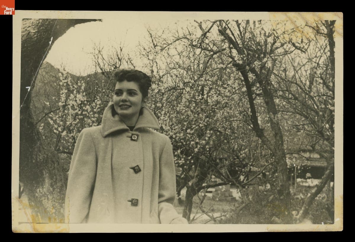 Lillian Schwartz with a Flowering Plum Tree in Japan, 1948-1950