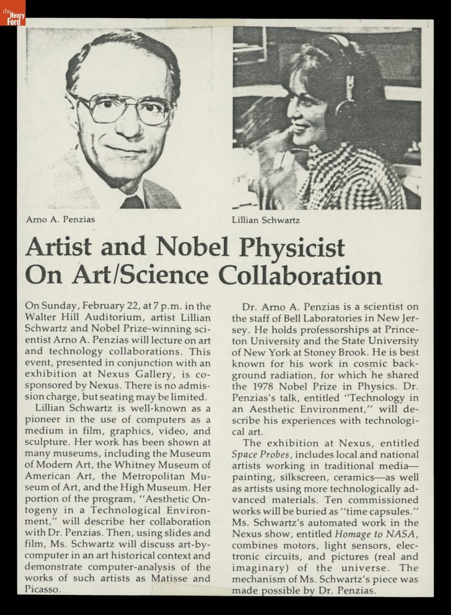 "Artist and Nobel Physicist On Art/Science Collaboration," Article Advertising a Lecture at High Museum of Art, 1986