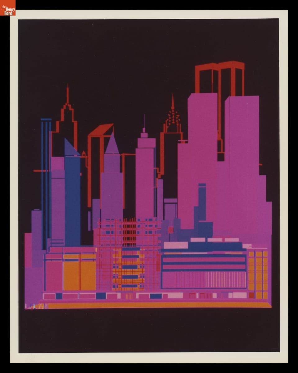 Computer Generated Image of MoMA and New York City Skyline, Digital Art Print, 1983