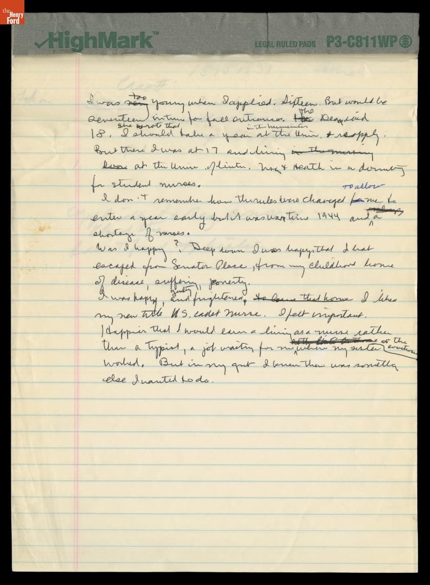 Notes Written by Lillian Feldman (Schwartz) about Applying to Train as a Nurse at Age 17