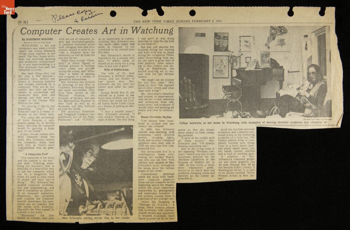 "Computer Creates Art in Watchung," New York Times, February 2, 1975