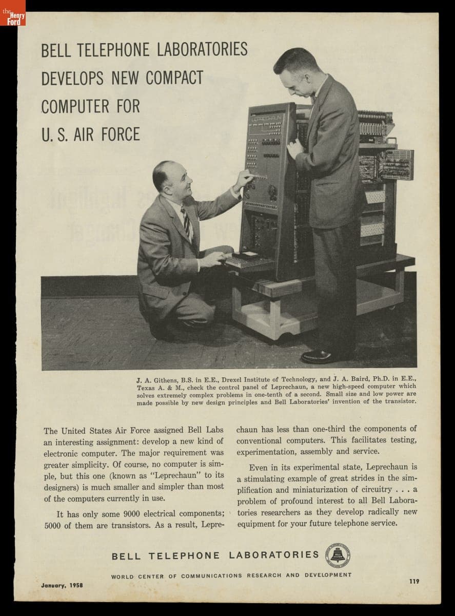 "Bell Telephone Laboratories Develops New Compact Computer for U.S. Air Force," Bell Advertisement, 1958