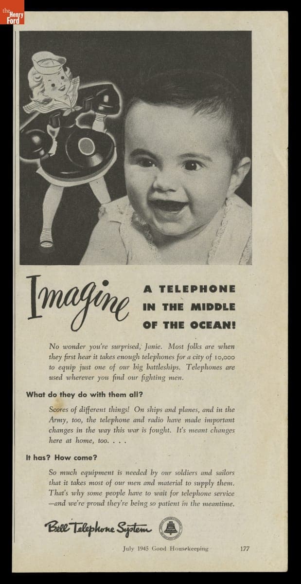 "Imagine a Telephone in the Middle of the Ocean!," Bell Telephone System Advertisement, 1945