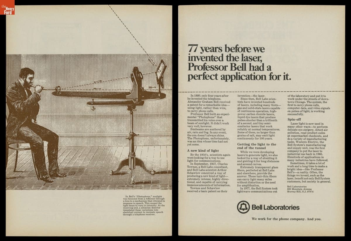 "77 Years Before We Invented the Laser Professor Bell Had a Perfect Application for It," Bell Labs Advertisement, 1978