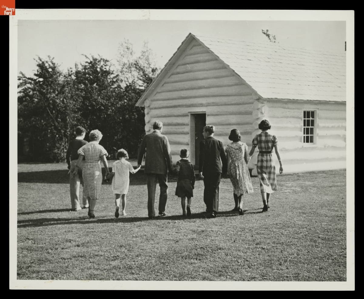 Henry Ford and Students at McGuffey School in Greenfield Village, circa 1935