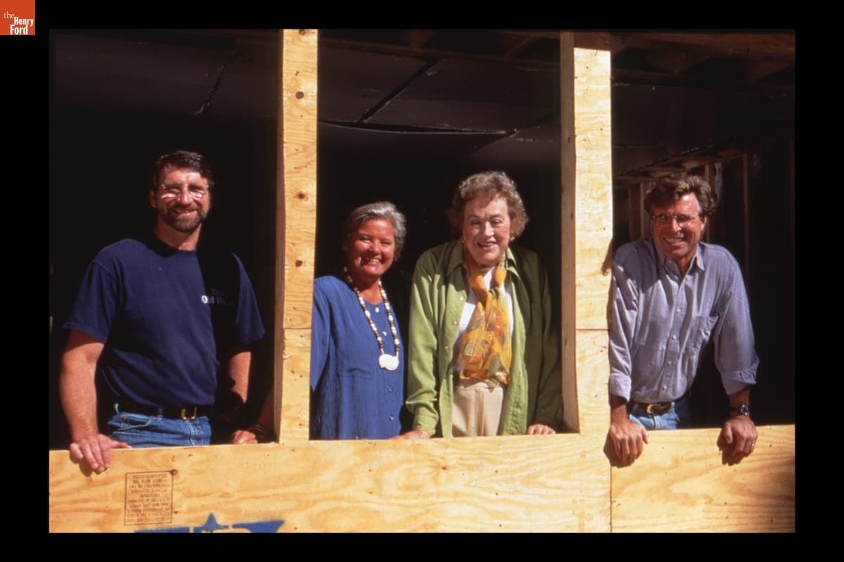 Norm Abram, Marian Morash, Julia Child, and Steve Thomas in Promotional Image for "This Old House: Milton," 1998