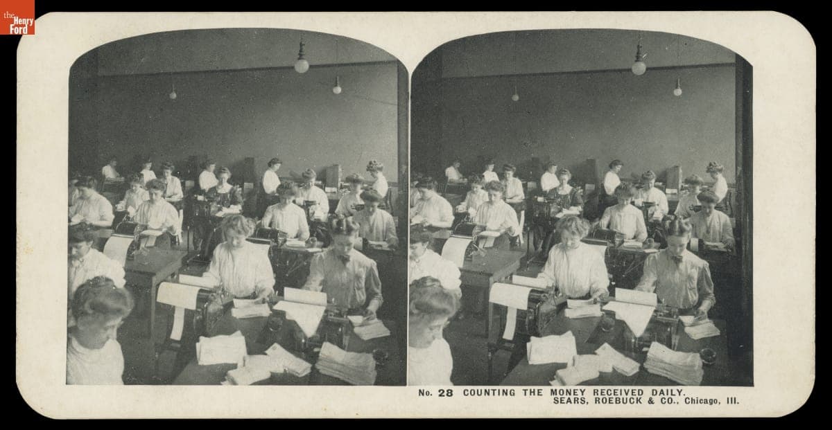 "Counting the Money Received Daily. Sears, Roebuck & Co., Chicago, Ill.," 1906-1908