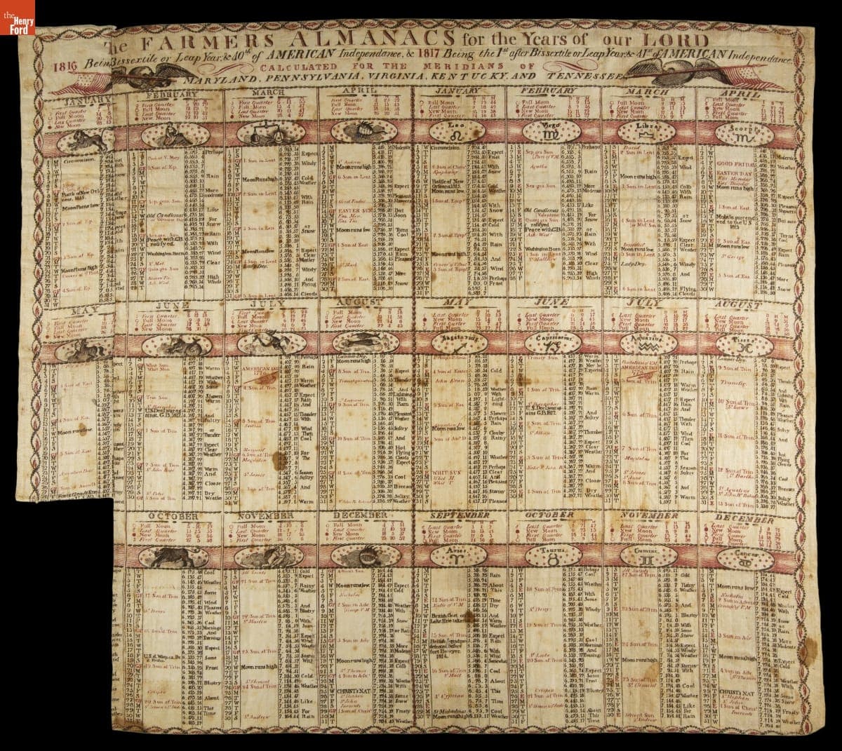 "Farmers Almanacs For the Years of Our Lord 1816 & 1817" Wall Hanging, 1814-1815