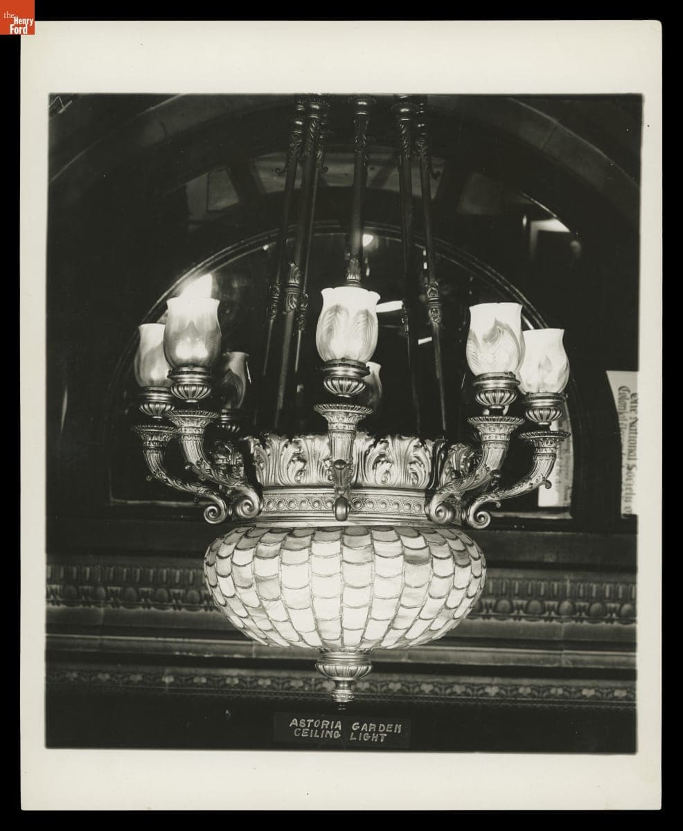 Chandelier Hanging in the Astoria Garden of the Waldorf-Astoria Hotel, 1929