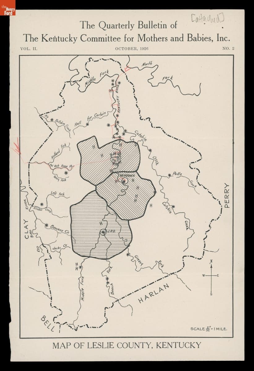 Letter from Mary Breckinridge to Clara Ford with Map of Leslie County, Kentucky, April 22, 1927